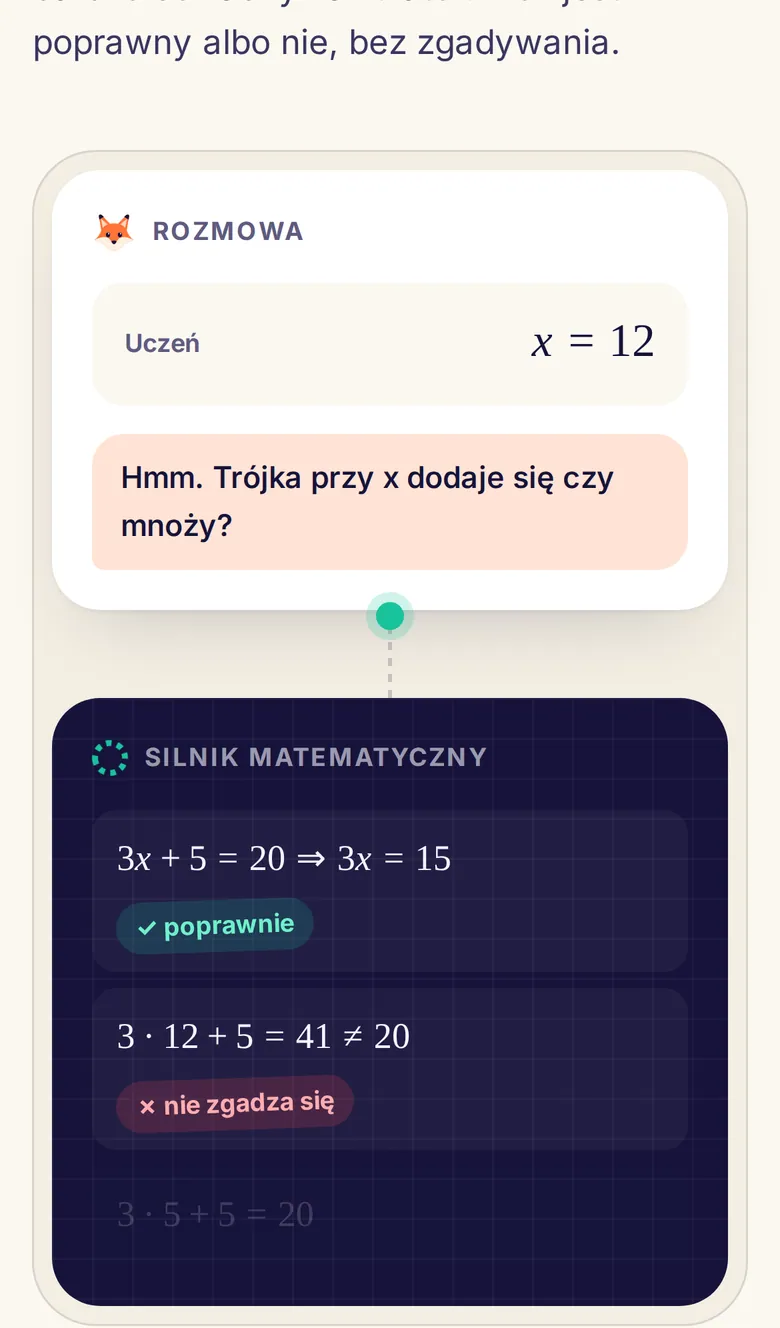Skupia na telefonie: silnik matematyczny sprawdzający kroki ucznia